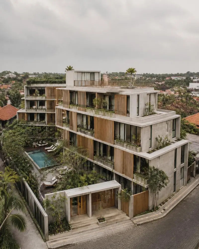 Moderní bytový projekt na Bali z pohledu shora